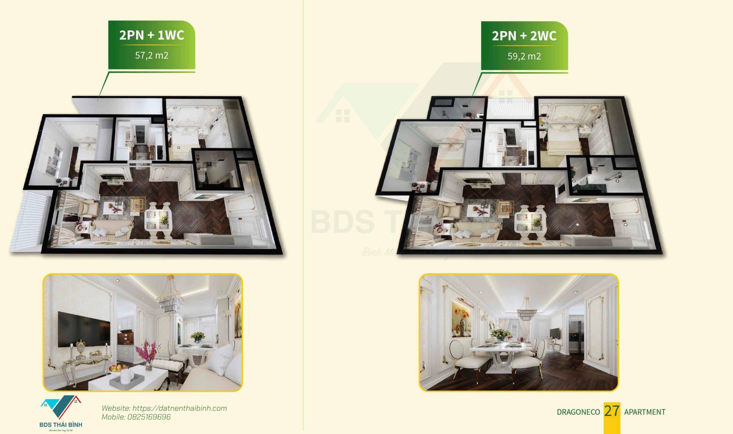 Phối cảnh căn hộ 2 phòng ngủ tại Thái Bình DragonEco Apartment